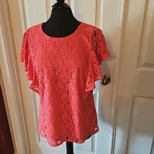 Merona Coral Lace Blouse, pit  to pit 29".  Shoulder to hem 27".
